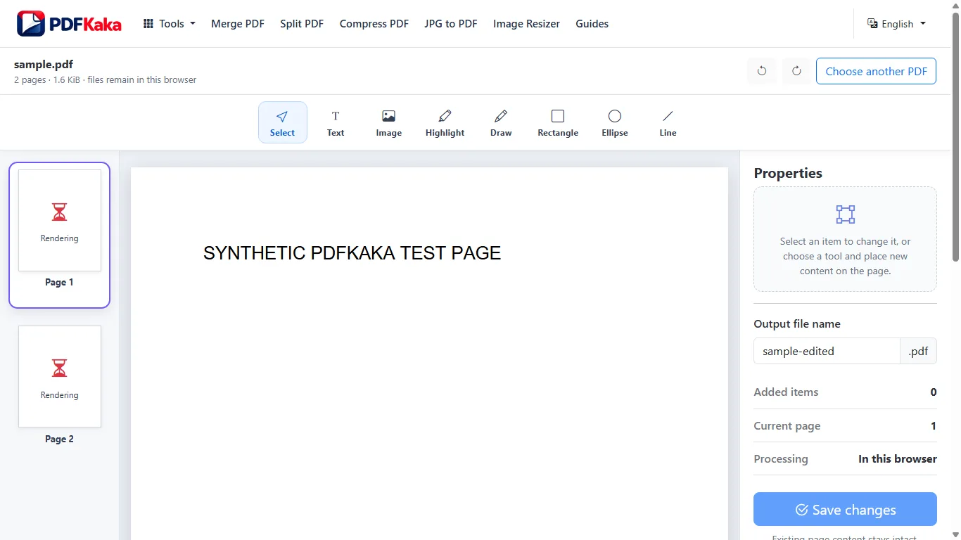 Capture the Edit PDF workspace at 1366×768 with synthetic sample content and the controls used by this workflow visible.