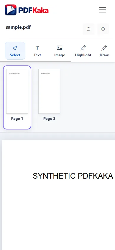 Capture the Edit PDF workspace at a 390 px mobile viewport with synthetic sample content and the control needed for “How to add text to a PDF on iPhone or Android” visible.